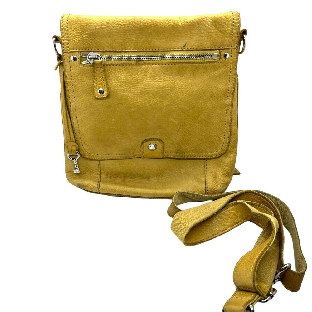 Fossil ZB2341 Womens Yellow Leather Detachable Strap Crossbody Wallet Pocket Bag